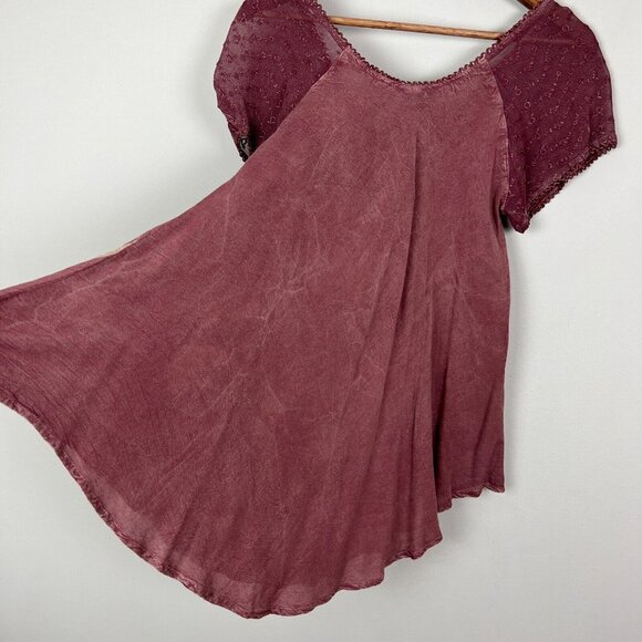 Jackpot Tunic Top Womens OS One Size Fits Most Embroidered Lace Up Sheer Floral - Picture 8 of 14